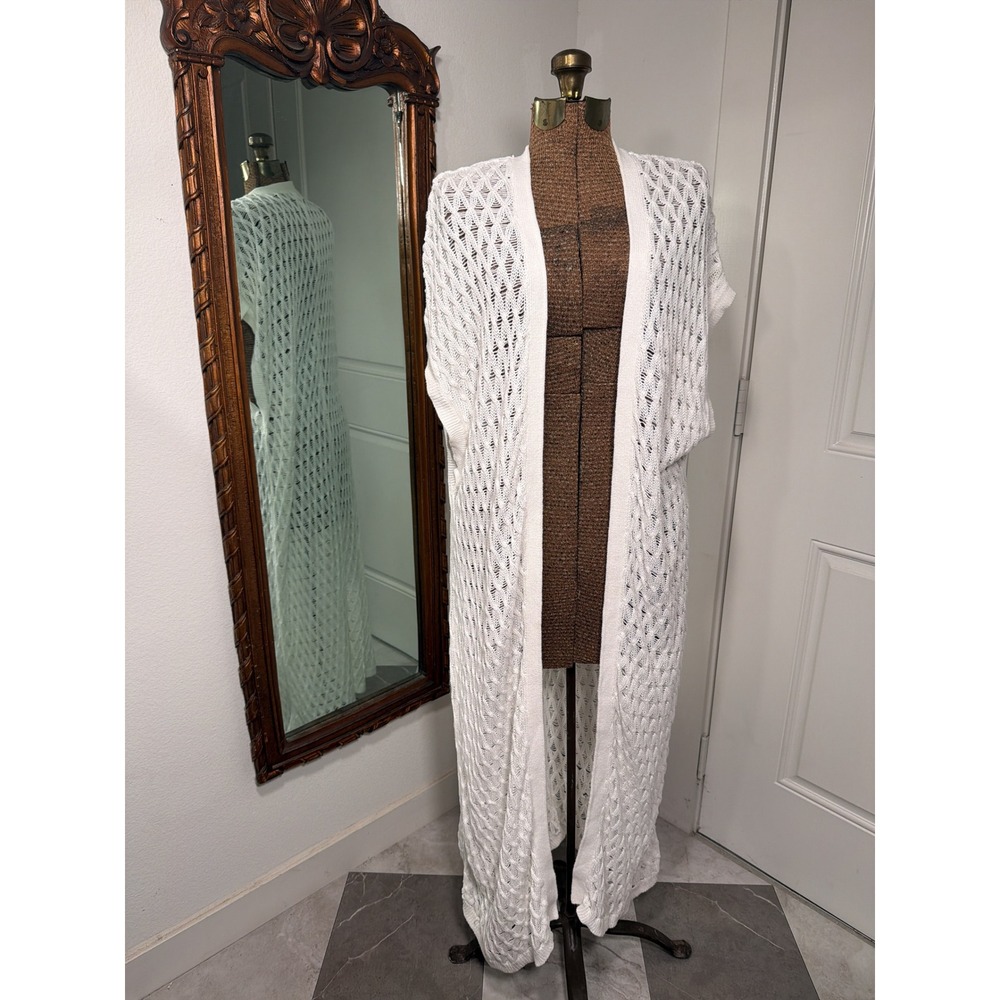 14th & Union Womens XL White Pointelle Knit Open Front Duster Cardigan Vest